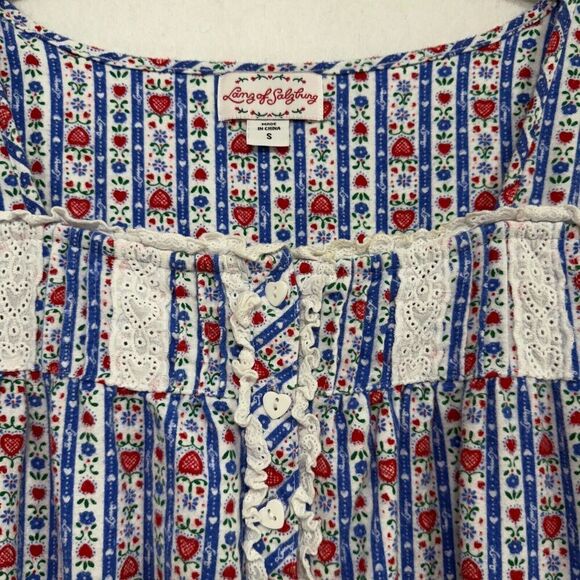 Lanz of Salzburg Nightgown S Blue Tyrolean Stripes Flannel Long Cottagecore Soft - Picture 10 of 11